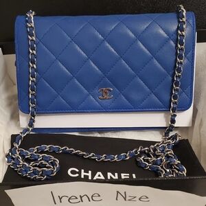 Chanel Wallet On Chain WOC Blue Quilted Lambskin SHW